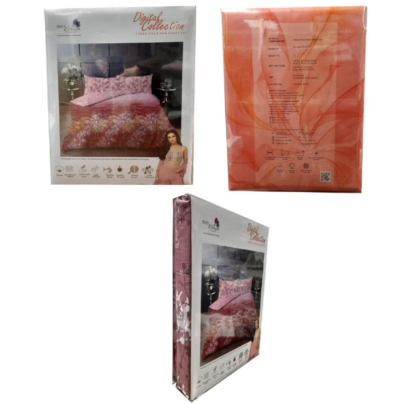 Bella Casa, Double Bedsheet Set with 2 Pillow Covers - Cotton -Digital Collection Bella Casa, Double Bedsheet Set with 2 Pillow Covers - Cotton -Digital Collection