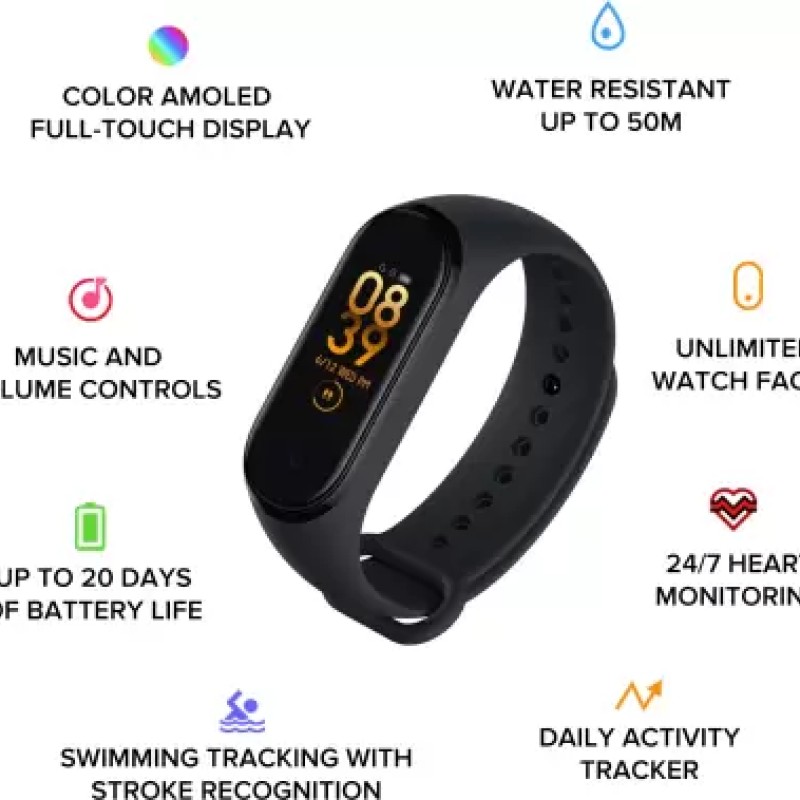 Mi Smart Band 4 (Black Strap, Size : Regular) Mi Smart Band 4 (Black Strap, Size : Regular)