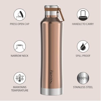 Etihad Double Wall Bottle - Copper 750 ml Bottle (Pack of 2, copper, Steel)
