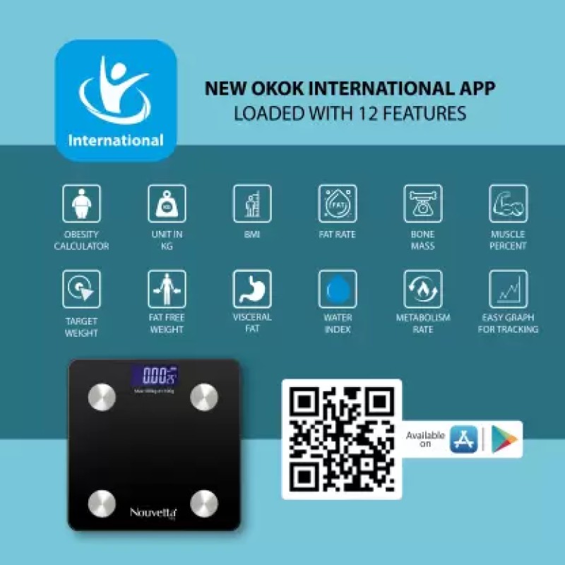 Nouvetta Bluetooth Digital Personal Smart Weighing Scale - Black Weighing Scale (Black) Nouvetta Bluetooth Digital Personal Smart Weighing Scale - Black Weighing Scale (Black)