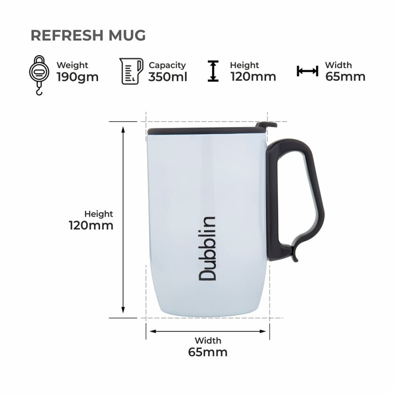 Refresh Stainless Steel Unbreakable Tea Coffee Mug Double Wall Insulated with Handle and Lid Refresh Stainless Steel Unbreakable Tea Coffee Mug Double Wall Insulated with Handle and Lid