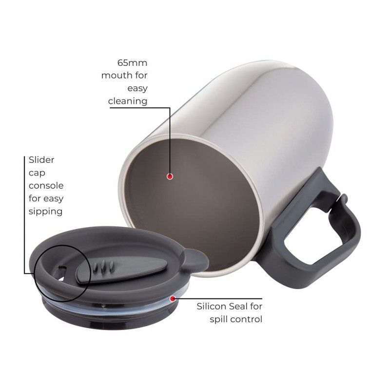 Refresh Stainless Steel Unbreakable Tea Coffee Mug Double Wall Insulated with Handle and Lid Refresh Stainless Steel Unbreakable Tea Coffee Mug Double Wall Insulated with Handle and Lid