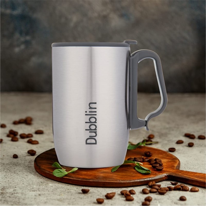 Refresh Stainless Steel Unbreakable Tea Coffee Mug Double Wall Insulated with Handle and Lid Refresh Stainless Steel Unbreakable Tea Coffee Mug Double Wall Insulated with Handle and Lid