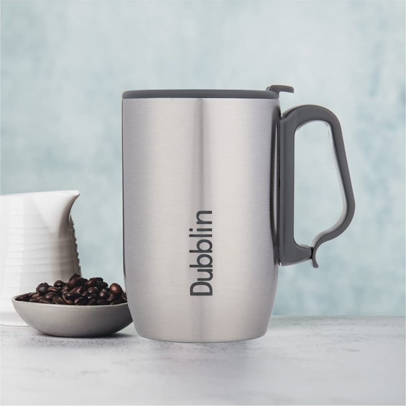 Refresh Stainless Steel Unbreakable Tea Coffee Mug Double Wall Insulated with Handle and Lid Refresh Stainless Steel Unbreakable Tea Coffee Mug Double Wall Insulated with Handle and Lid
