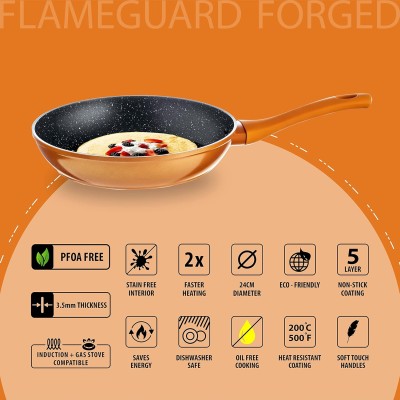 Nouvetta Flame Guard Non-Stick Fry Pan with 2-Way Non-Stick Coating,24 cm, 3.5 mm Thickness(Induction and Gas Stove Compatible), Copper