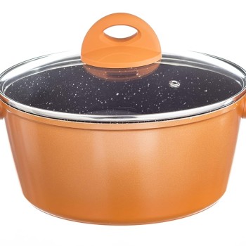 Nouvetta Flame Guard Forged Casserole with Lid (20 cm) and 3.5mm Thickness, Copper