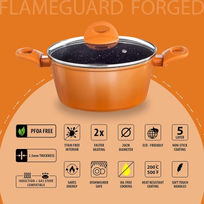 Nouvetta Flame Guard Forged Casserole with Lid (20 cm) and 3.5mm Thickness, Copper Nouvetta Flame Guard Forged Casserole with Lid (20 cm) and 3.5mm Thickness, Copper