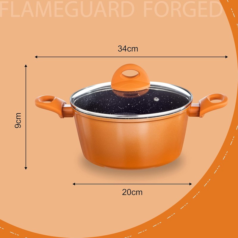 Nouvetta Flame Guard Forged Casserole with Lid (20 cm) and 3.5mm Thickness, Copper Nouvetta Flame Guard Forged Casserole with Lid (20 cm) and 3.5mm Thickness, Copper