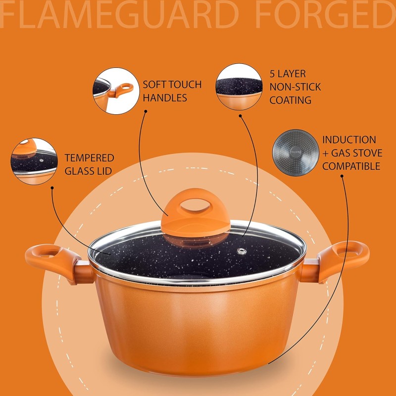 Nouvetta Flame Guard Forged Casserole with Lid (20 cm) and 3.5mm Thickness, Copper Nouvetta Flame Guard Forged Casserole with Lid (20 cm) and 3.5mm Thickness, Copper