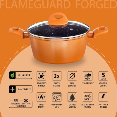 Nouvetta Flame Guard Forged Casserole with Lid(22 cm) and 3.5mm Thickness, Copper