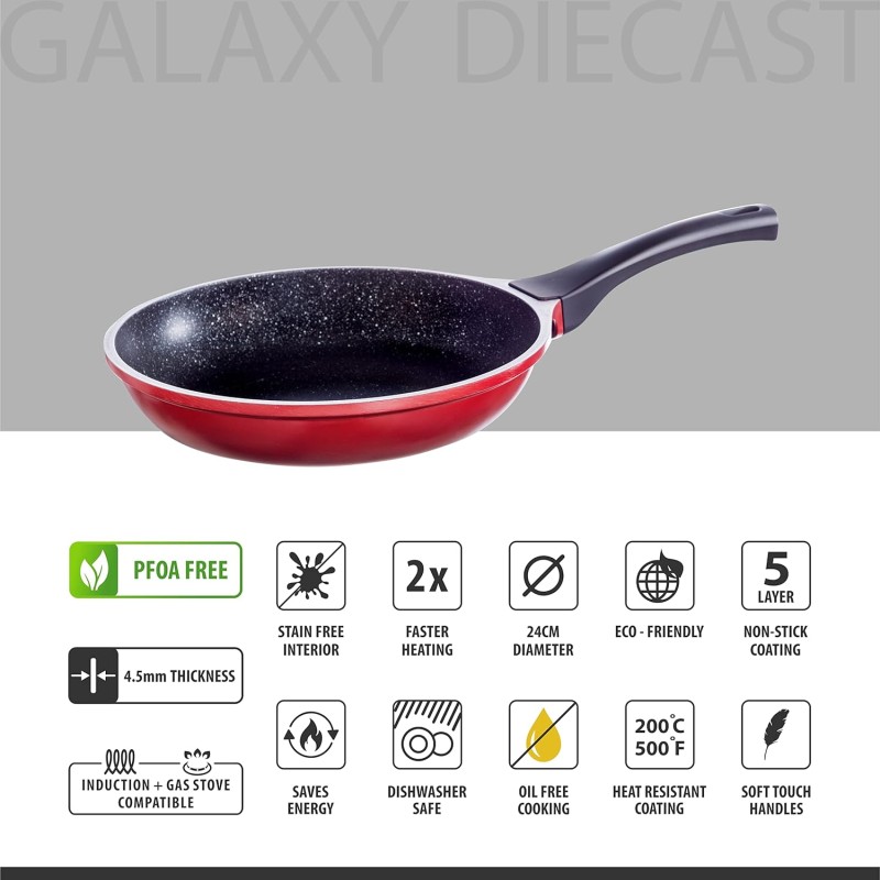 Nouvetta Diecast Non-Stick Fry Pan with 2-Way Non-Stick Coating,24 cm, 4.5 mm Thickness(Induction and Gas Stove Compatible), Red & Black Nouvetta Diecast Non-Stick Fry Pan with 2-Way Non-Stick Coating,24 cm, 4.5 mm Thickness(Induction and Gas Stove Compatible), Red & Black