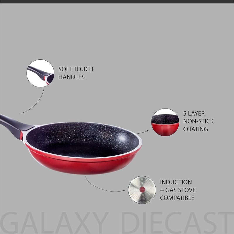 Nouvetta Diecast Non-Stick Fry Pan with 2-Way Non-Stick Coating,24 cm, 4.5 mm Thickness(Induction and Gas Stove Compatible), Red & Black Nouvetta Diecast Non-Stick Fry Pan with 2-Way Non-Stick Coating,24 cm, 4.5 mm Thickness(Induction and Gas Stove Compatible), Red & Black