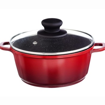 Nouvetta Die Cast Casserole with Lid (20 cm) and 4.5mm Thickness, Red & Black
