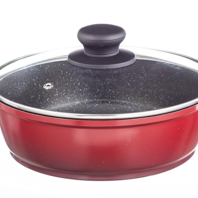 Nouvetta Die Cast Non Stick Kadhai with Glass Lid ( 24 cm, 3 Coat, 4.5mm Thickness), Red & Black Nouvetta Die Cast Non Stick Kadhai with Glass Lid ( 24 cm, 3 Coat, 4.5mm Thickness), Red & Black
