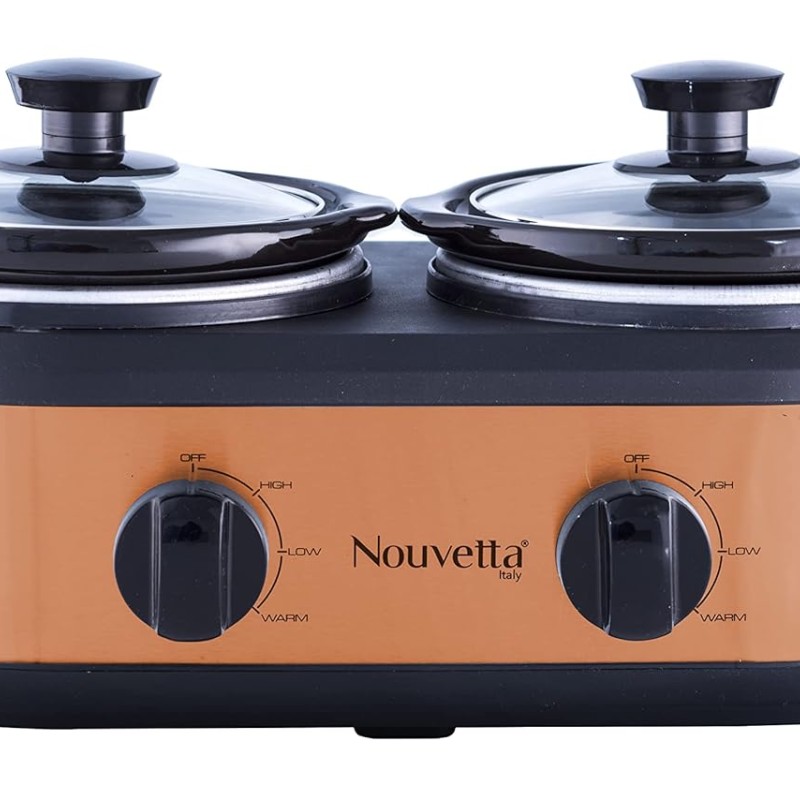 Nouvetta Gourmet Stainless Steel Slow Cooker Twin Pot 240W, 2 X 1.25 Liter (COPPER) Nouvetta Gourmet Stainless Steel Slow Cooker Twin Pot 240W, 2 X 1.25 Liter (COPPER)