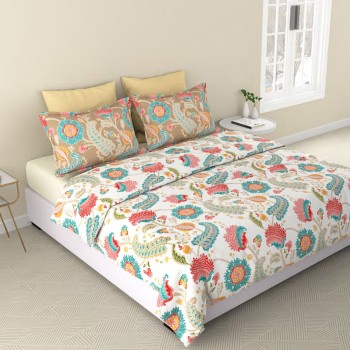 Raymond Home Vision 144 TC King Size Bedsheet with 2 Pillow Covers